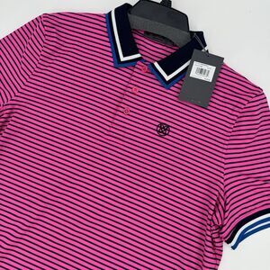 G/FORE Golf Short Sleeve Pink & Navy Stripe Polo Size Medium NWT $120 "Skull" 3D